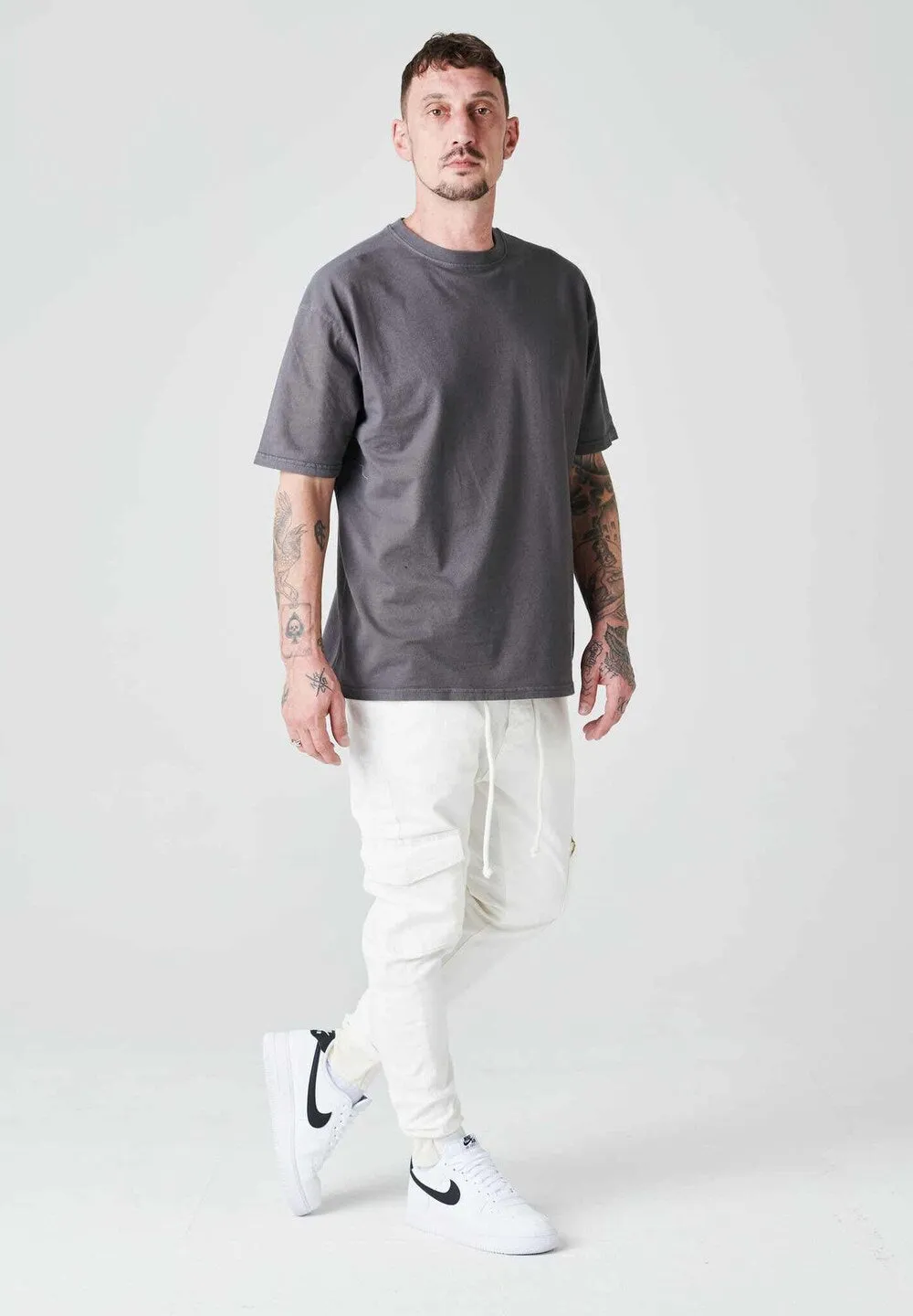 2Y Studios Tapered Cargo Pants, Cream