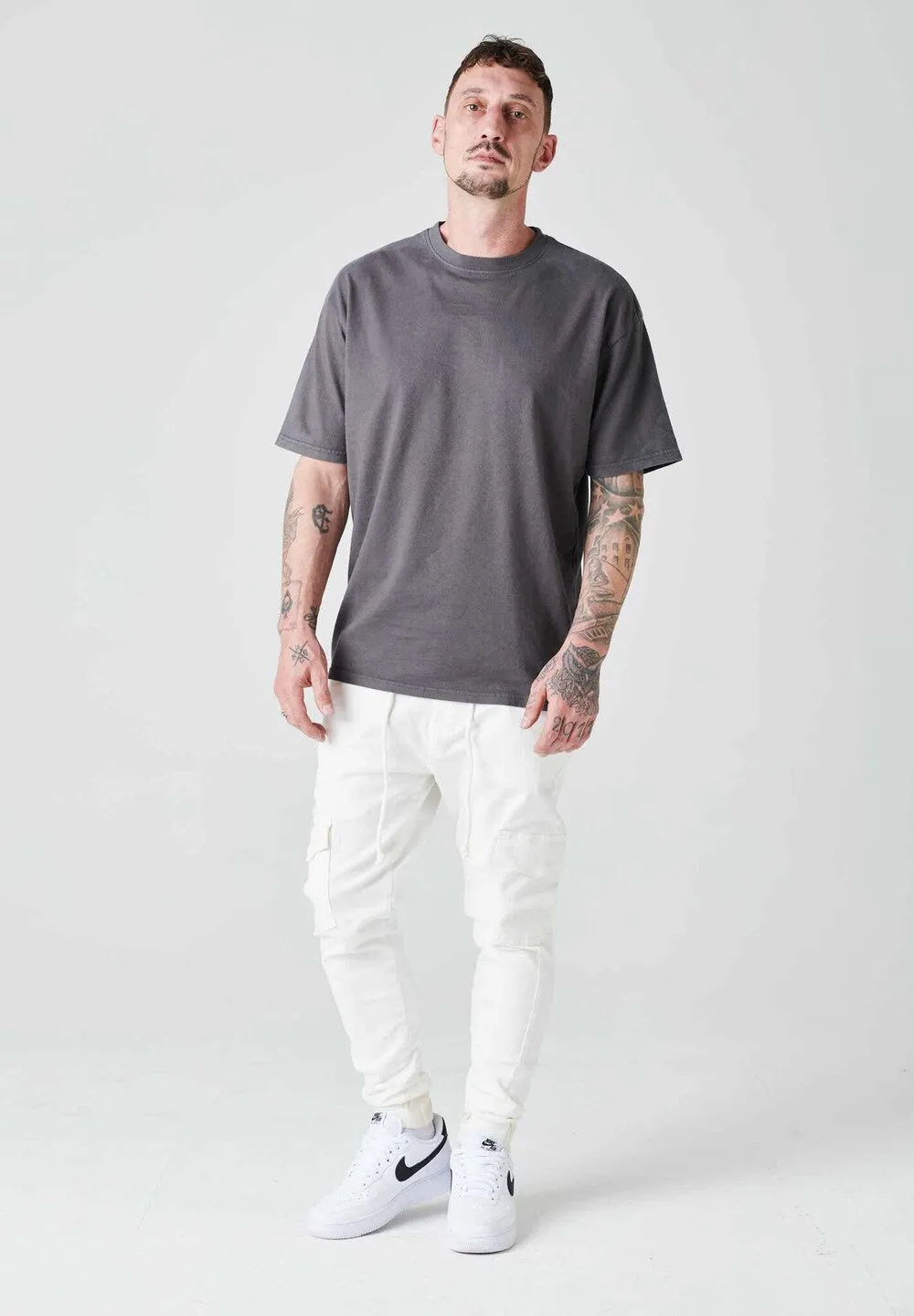 2Y Studios Tapered Cargo Pants, Cream