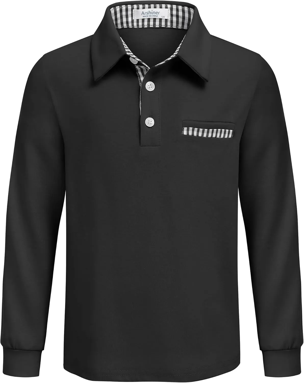 Arshiner Boy's Long Sleeve Plaid Trim Polo Shirt School Uniform Shirt with Pocket for 4-12 Years