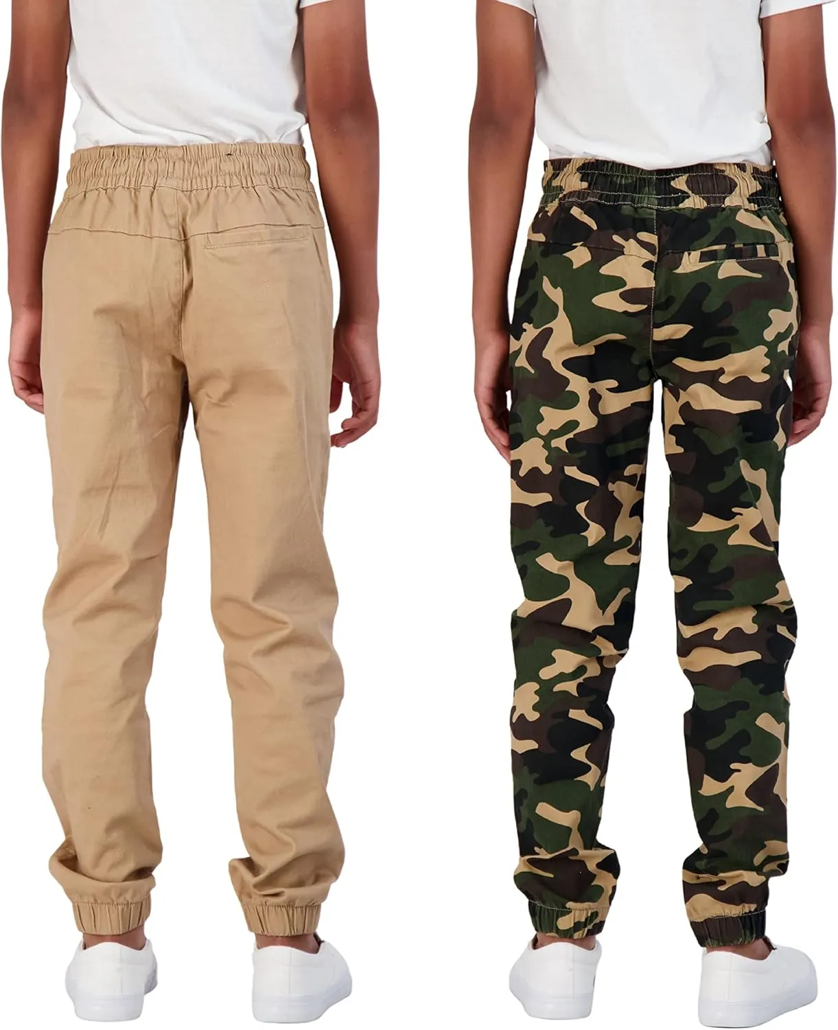 Boys 2-Pack Twill Jogger Pants with Zipper Pockets Pull on Pants for Kids