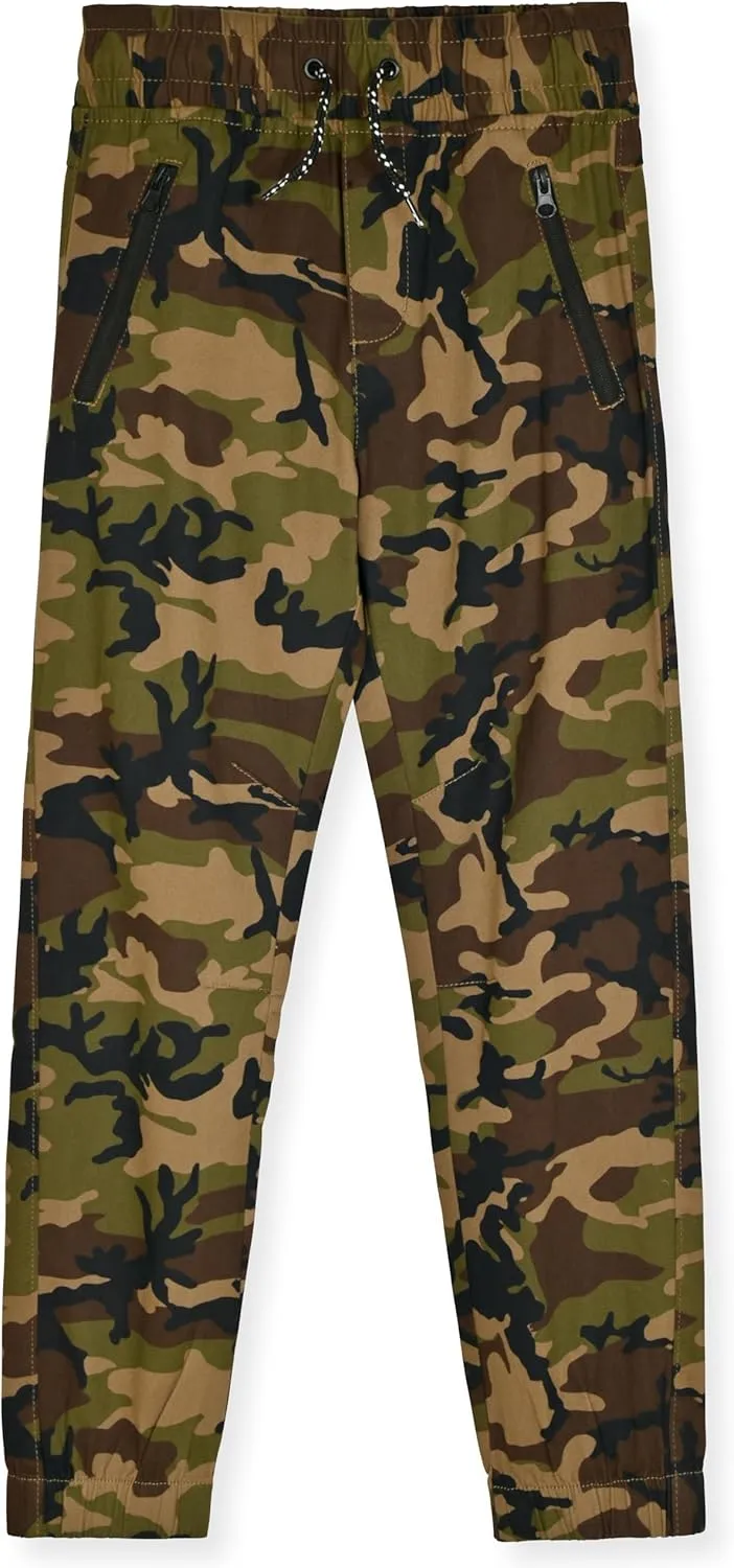 Boys 2-Pack Twill Jogger Pants with Zipper Pockets Pull on Pants for Kids