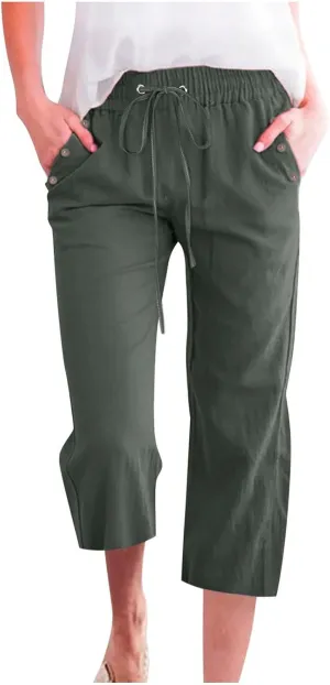 Capri Dress Pants for Women Petite Short Plus Size Drawstring Cropped Pants with Pockets Capris for Summer Dressy