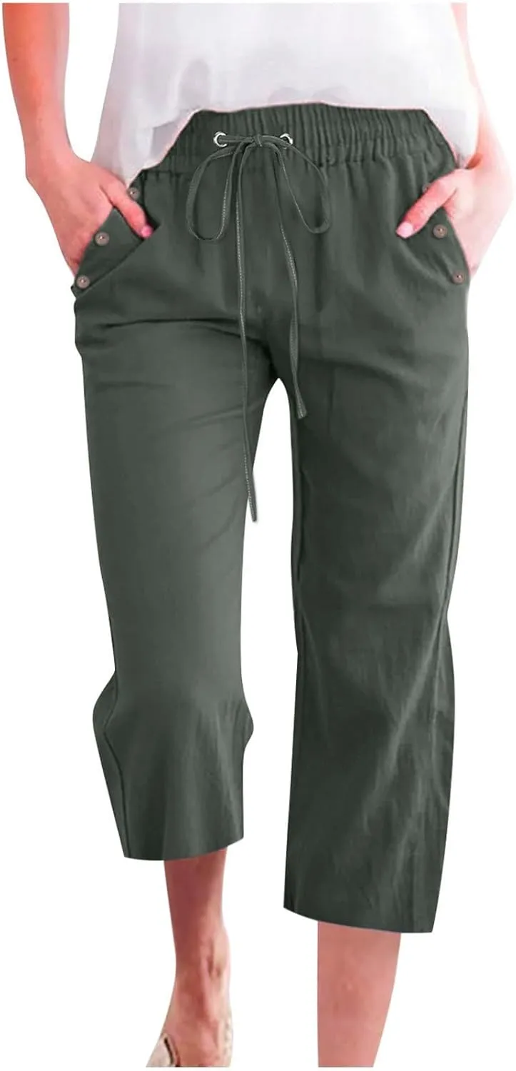 Capri Dress Pants for Women Petite Short Plus Size Drawstring Cropped Pants with Pockets Capris for Summer Dressy