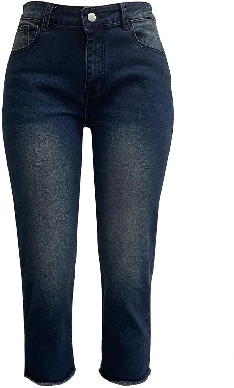 Capri Jeans for Women Stretch High Waisted Straight Leg Cropped Jeans Slim Fit Distressed Raw Hem Denim Capri Pants