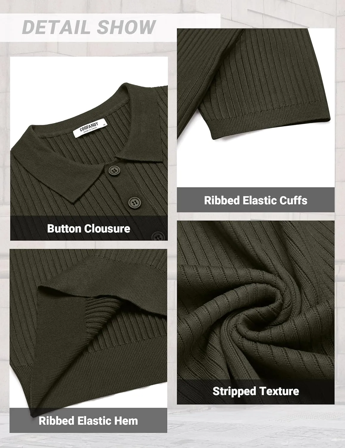 COOFANDY Mens Knit Polo Shirts Short Sleeve Button Down Shirt Textured Casual Summer Beach Shirts