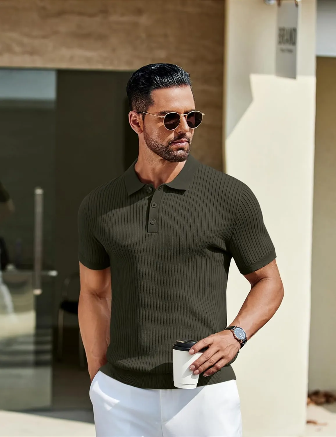 COOFANDY Mens Knit Polo Shirts Short Sleeve Button Down Shirt Textured Casual Summer Beach Shirts