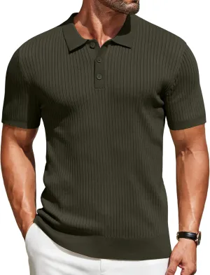 COOFANDY Mens Knit Polo Shirts Short Sleeve Button Down Shirt Textured Casual Summer Beach Shirts