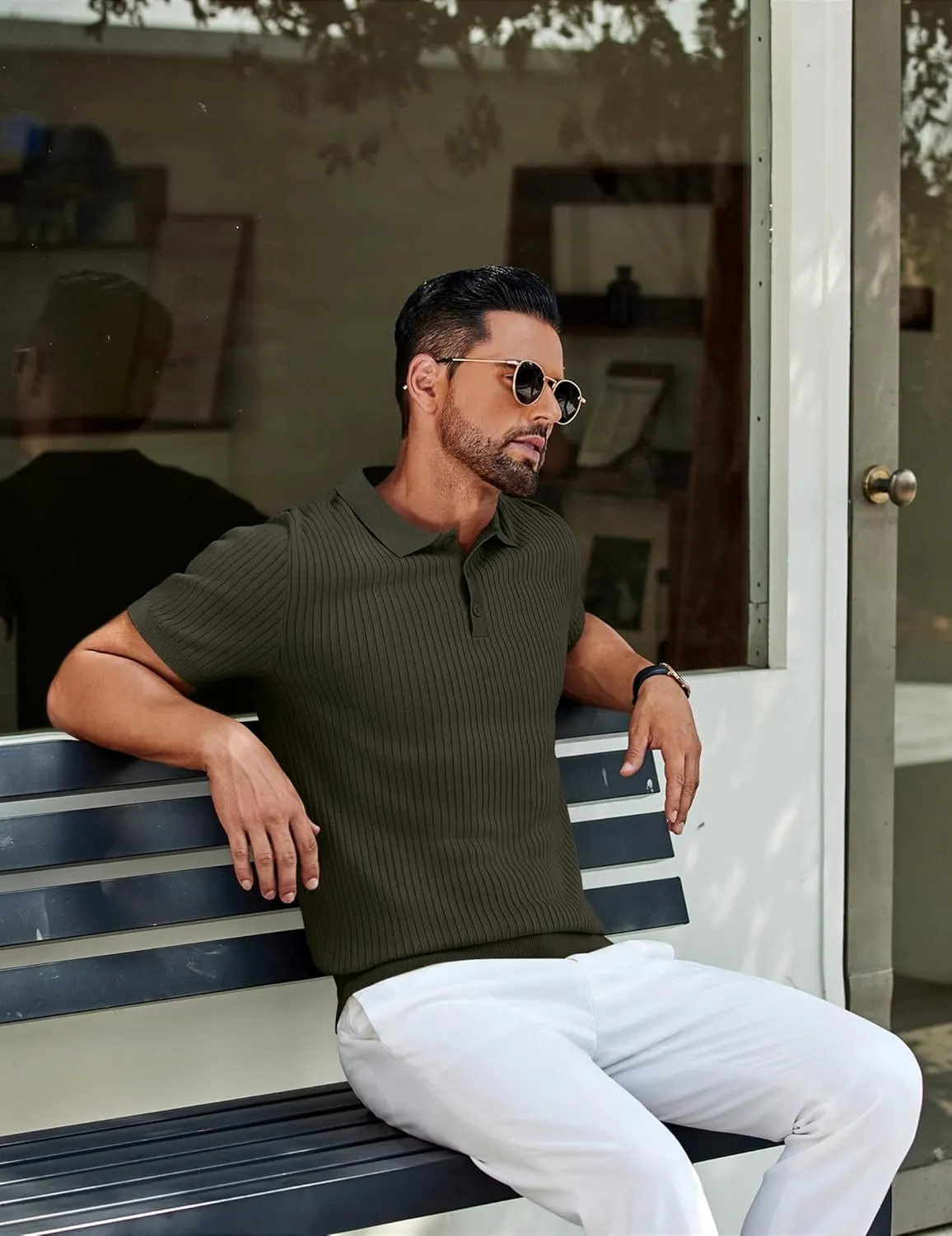 COOFANDY Mens Knit Polo Shirts Short Sleeve Button Down Shirt Textured Casual Summer Beach Shirts