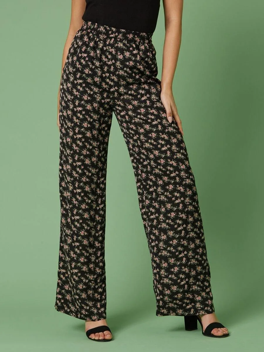 Ditsy Floral Print Wide Leg Pants
