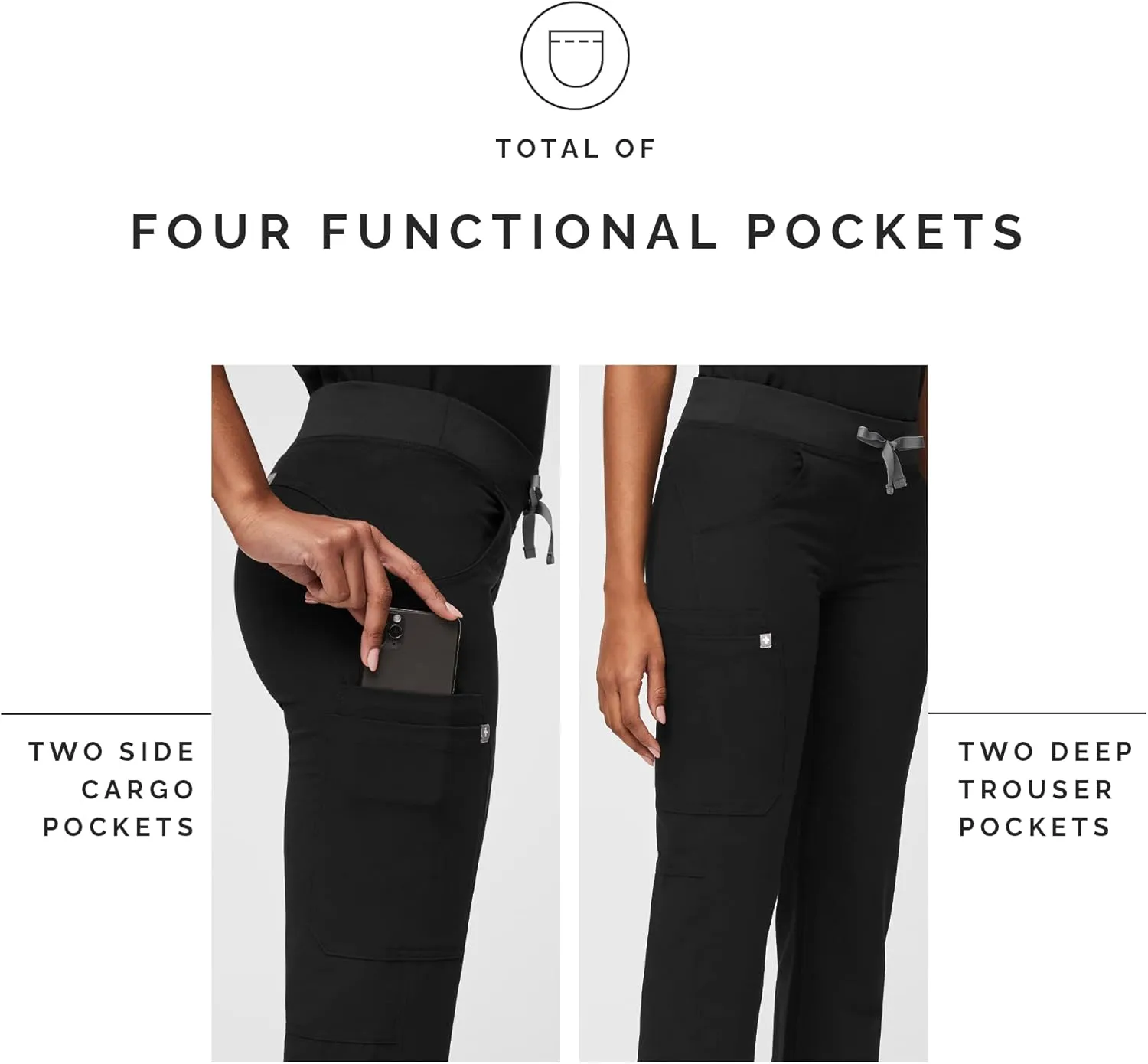 FIGS Kade Cargo Scrub Pants for Women  Classic Fit, Straight Leg, 4 Pockets, Yoga Waistband, Anti-Wrinkle Women Scrub Pants