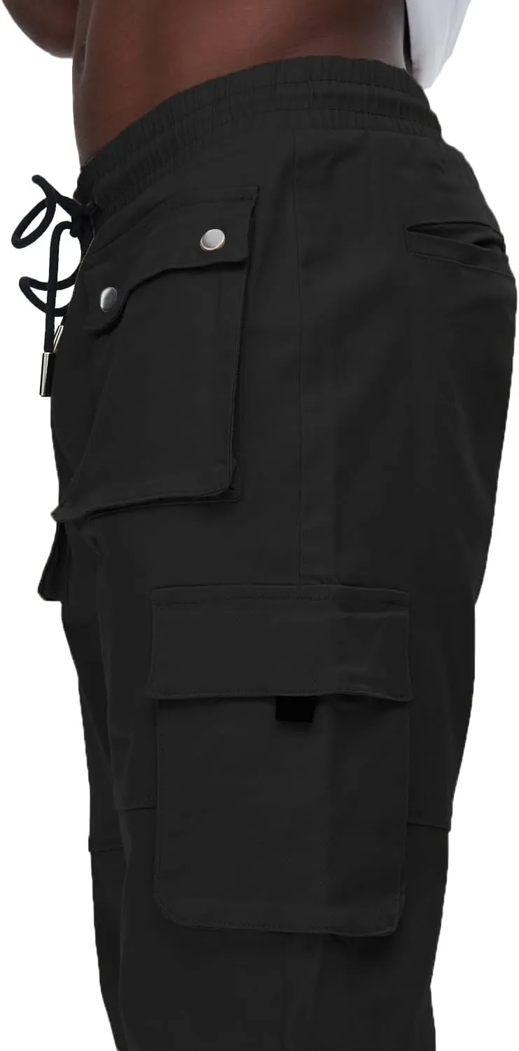 GINGTTO Men's Casual Cargo Pants Drawstring Elastic Waist Work Pants Hiking Jogger Multi Pockets