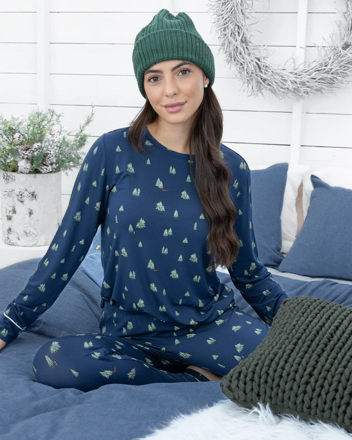 Gisele Cozy Crew PJ Set Woodland Navy