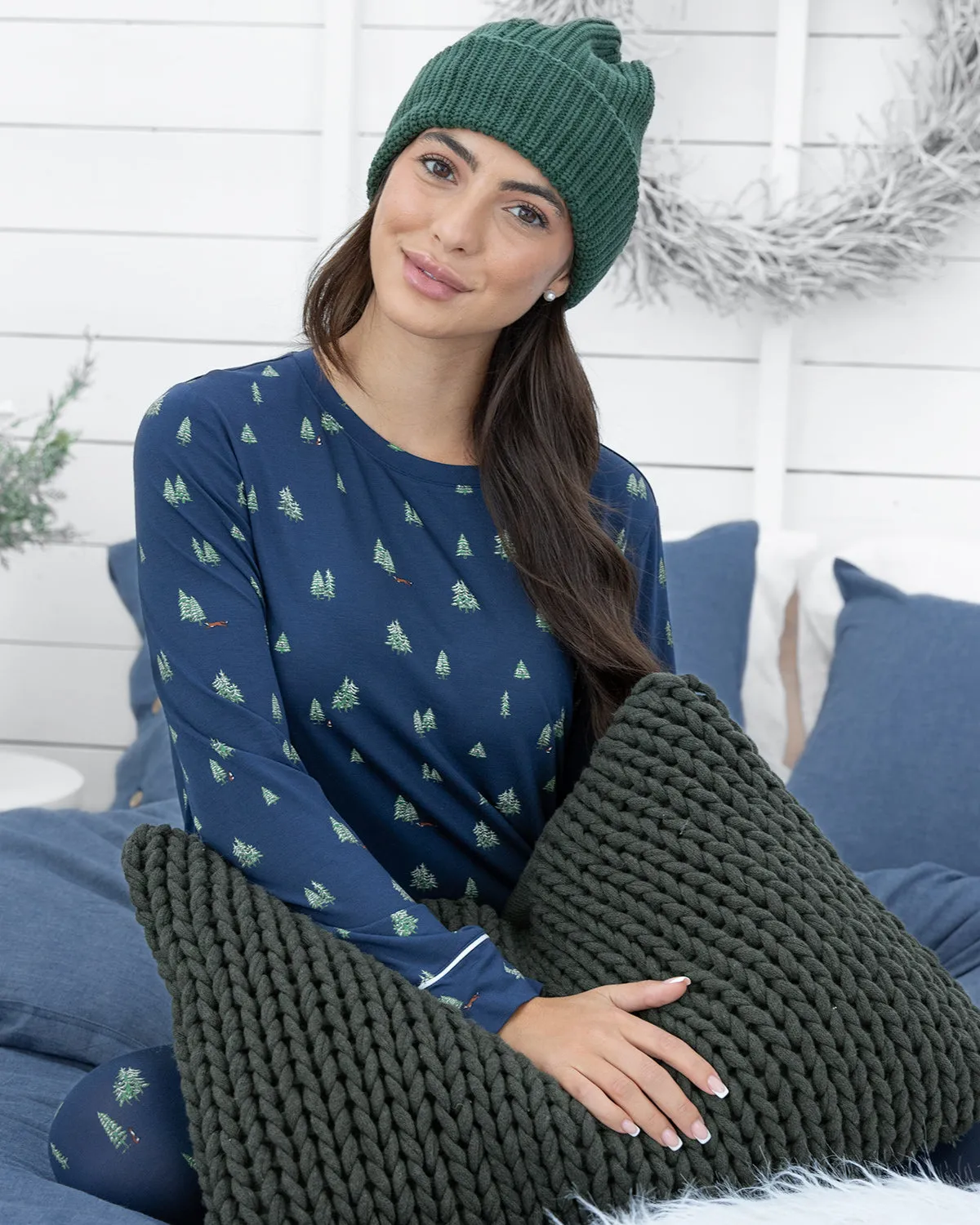 Gisele Cozy Crew PJ Set Woodland Navy