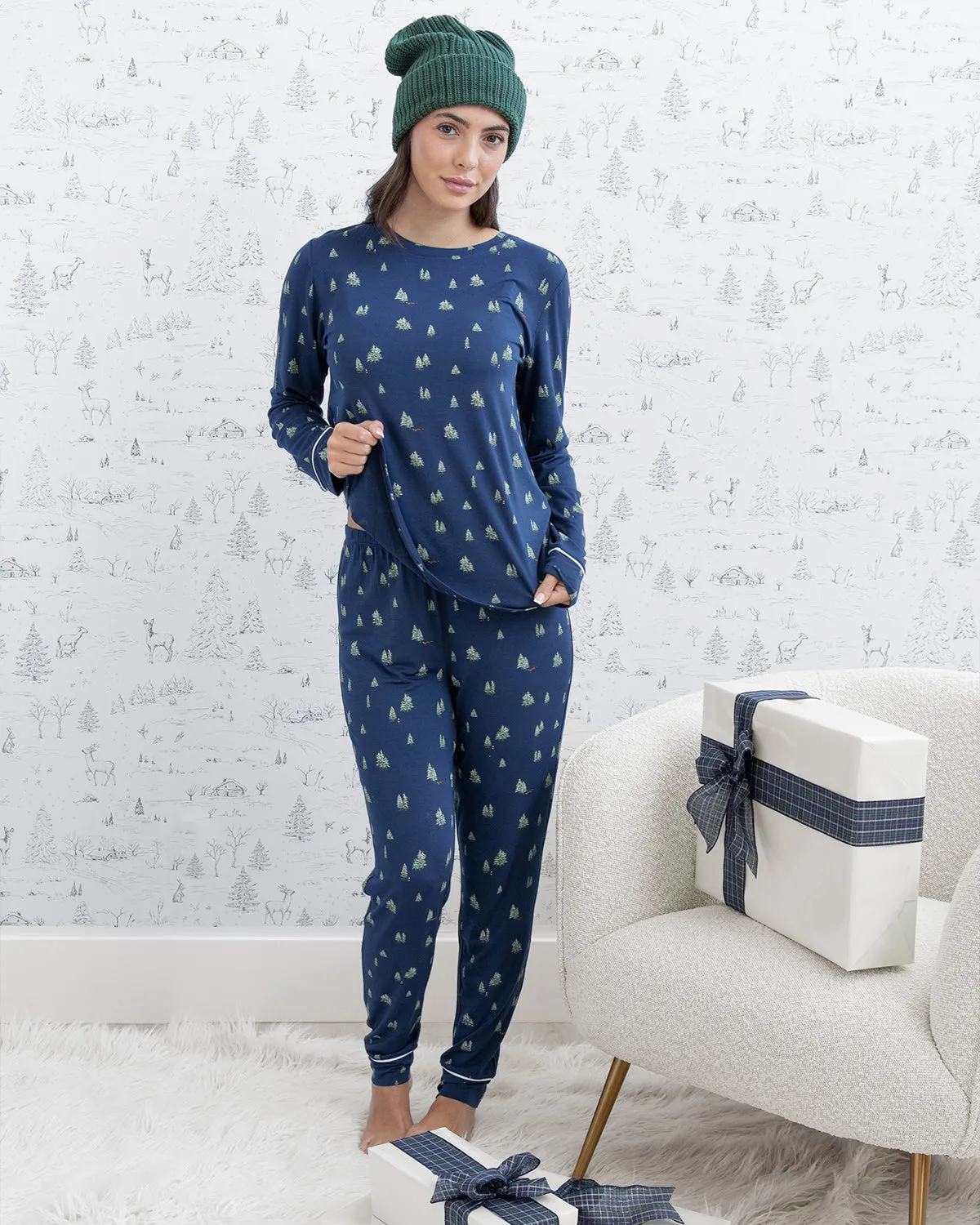Gisele Cozy Crew PJ Set Woodland Navy