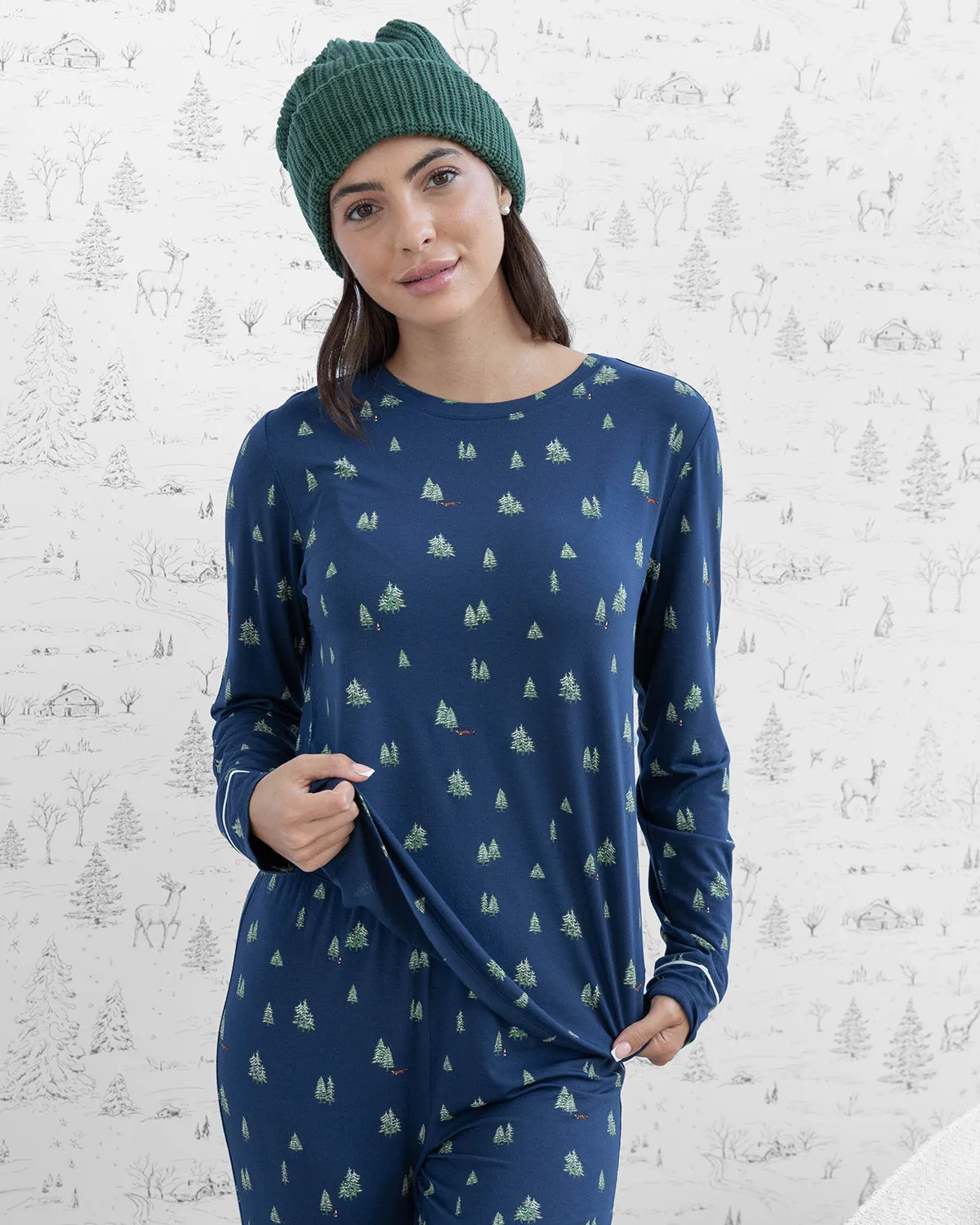 Gisele Cozy Crew PJ Set Woodland Navy
