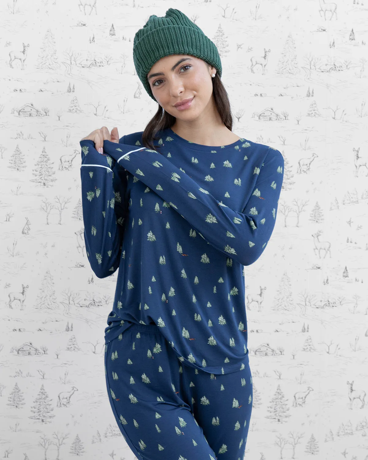 Gisele Cozy Crew PJ Set Woodland Navy
