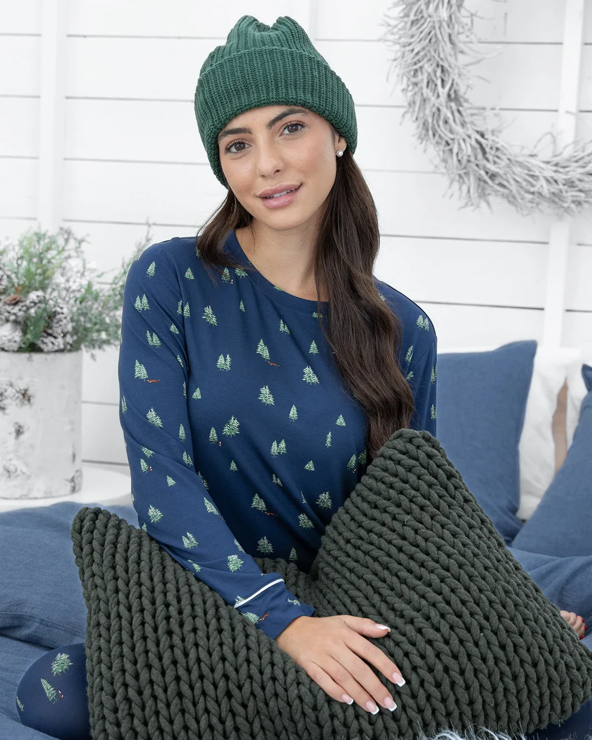Gisele Cozy Crew PJ Set Woodland Navy