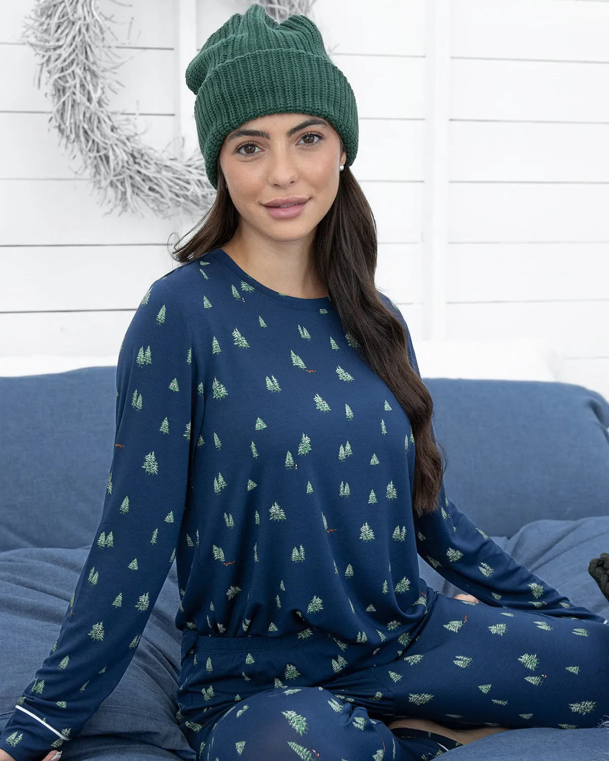 Gisele Cozy Crew PJ Set Woodland Navy