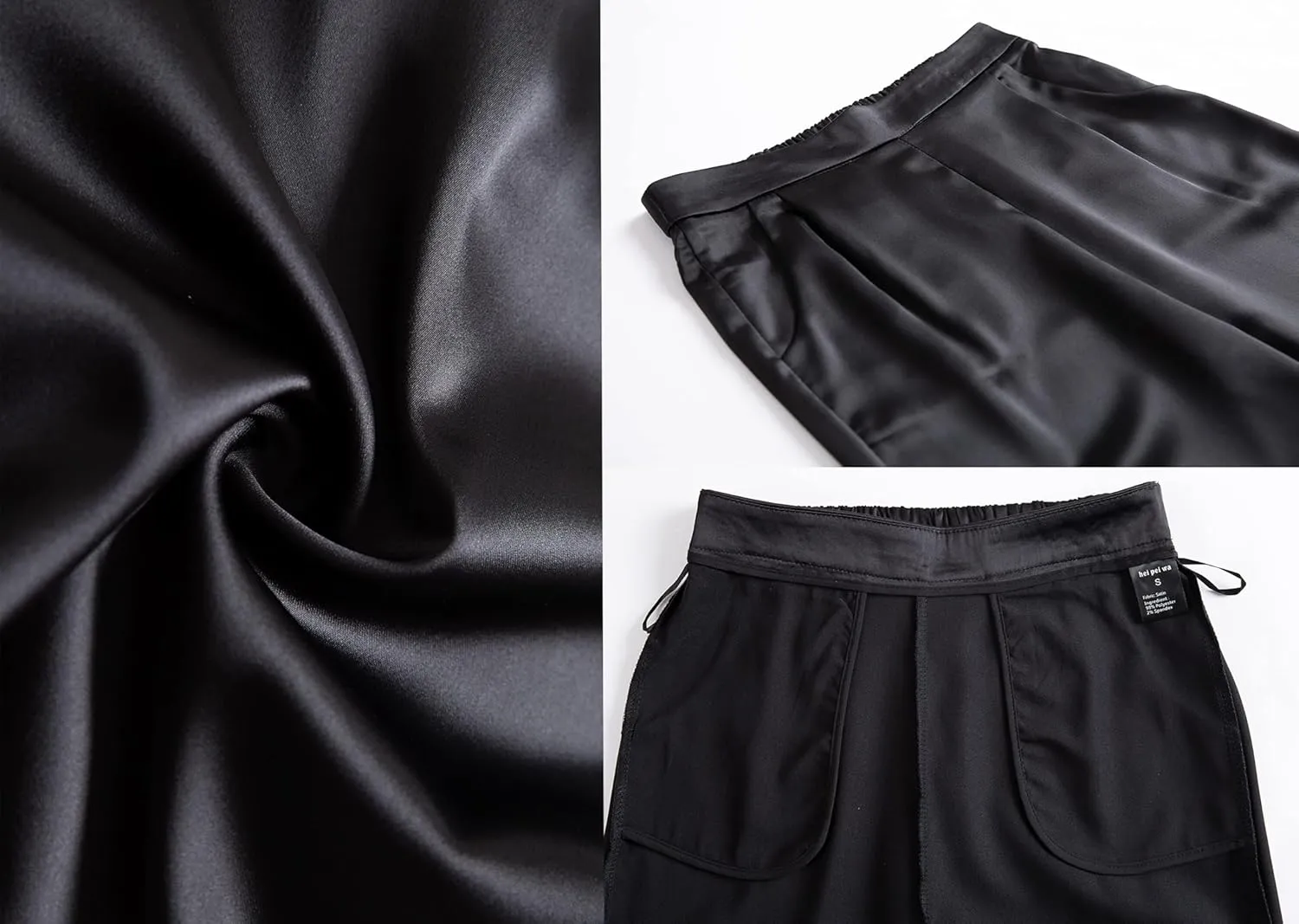 heipeiwa Women's Satin Pants Dress Casual Pleated Pull on High Waist Pants Baggy Front Tapered Trouser