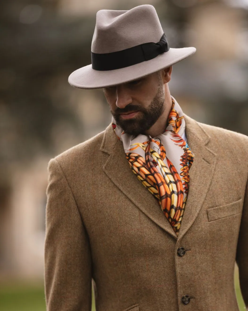 Here Come The Boys Silk Pheasant Scarf in Toffee