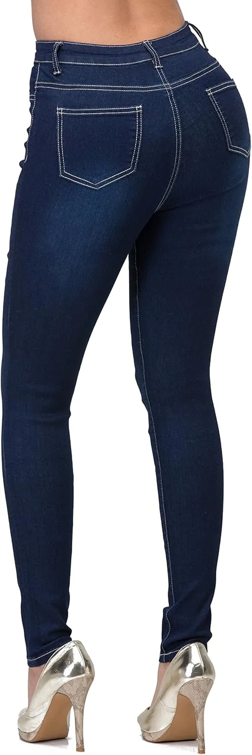 High Waisted-Rise Colored Stretch Skinny Destroyed Ripped Distressed Jeans for Women Olive Mustard RED