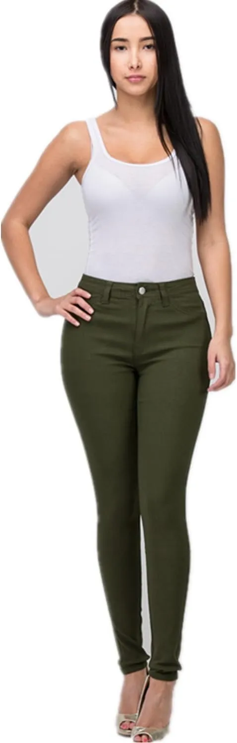 High Waisted-Rise Colored Stretch Skinny Destroyed Ripped Distressed Jeans for Women Olive Mustard RED