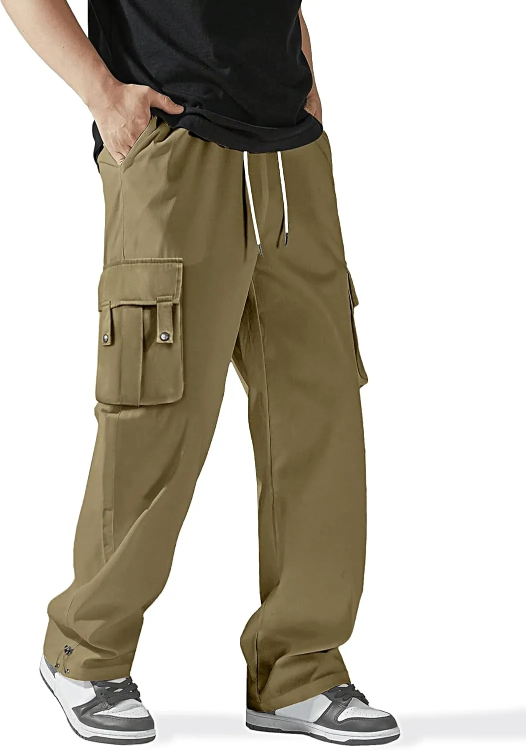 HOTake Cargo Pants for Men Drawstring Elastic Waist Mens Baggy Pants Hiking Joggers Sweatpants