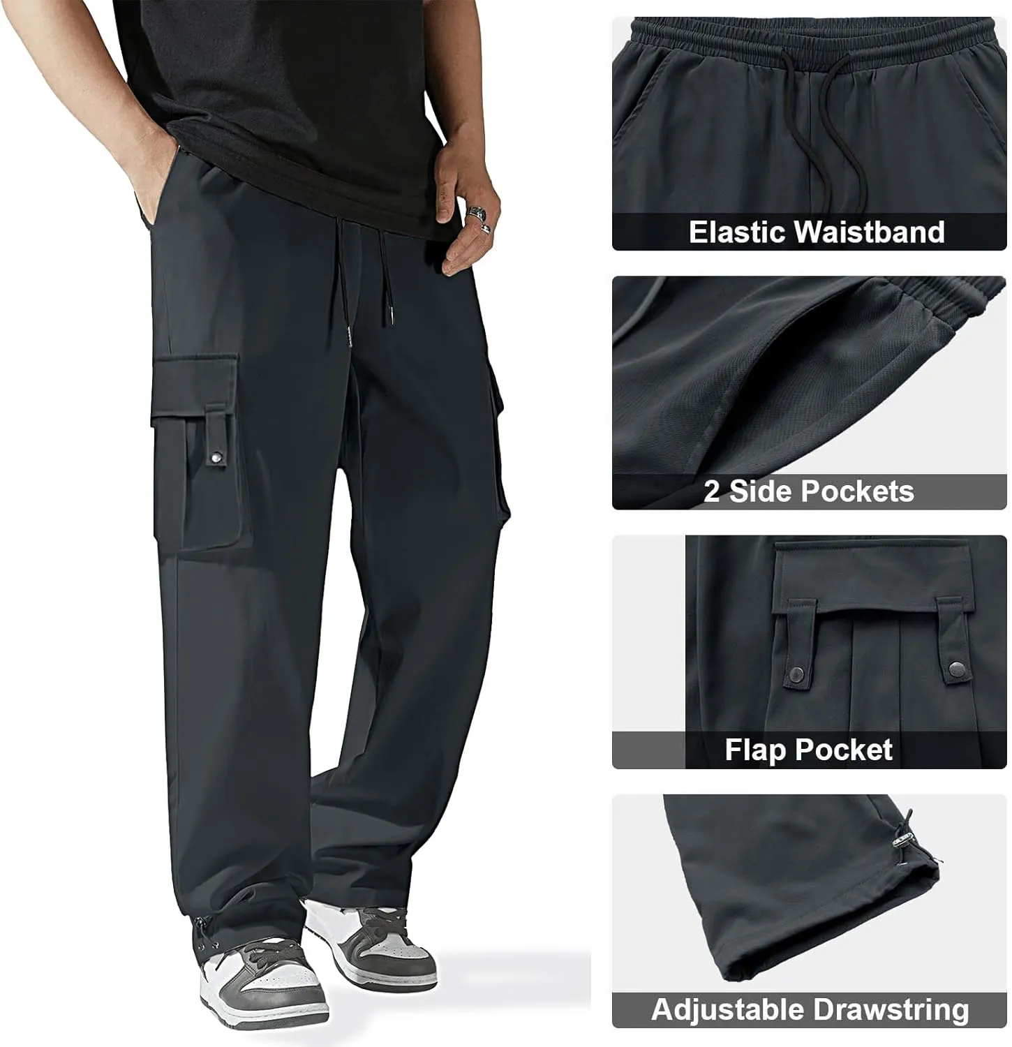 HOTake Cargo Pants for Men Drawstring Elastic Waist Mens Baggy Pants Hiking Joggers Sweatpants