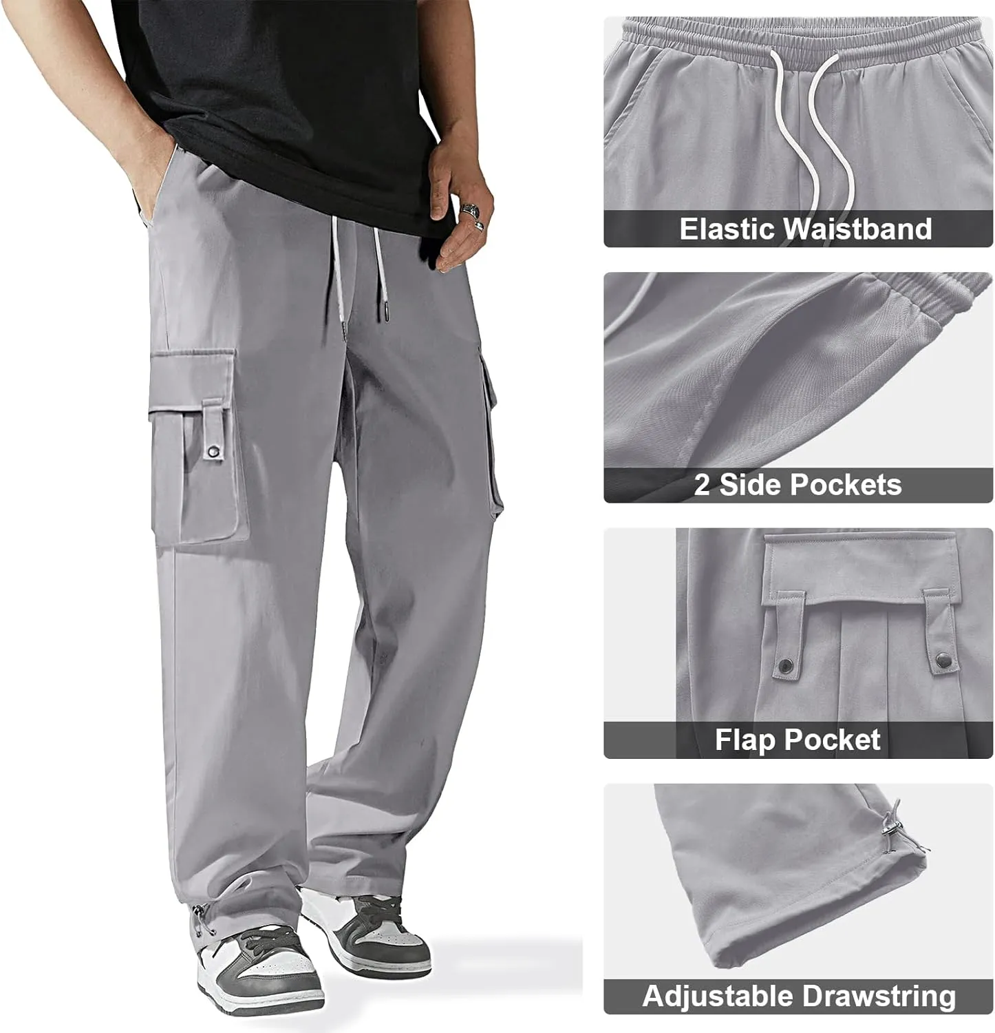 HOTake Cargo Pants for Men Drawstring Elastic Waist Mens Baggy Pants Hiking Joggers Sweatpants