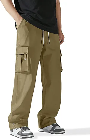 HOTake Cargo Pants for Men Drawstring Elastic Waist Mens Baggy Pants Hiking Joggers Sweatpants