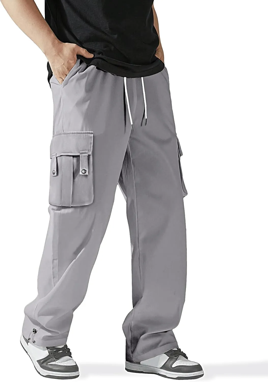 HOTake Cargo Pants for Men Drawstring Elastic Waist Mens Baggy Pants Hiking Joggers Sweatpants