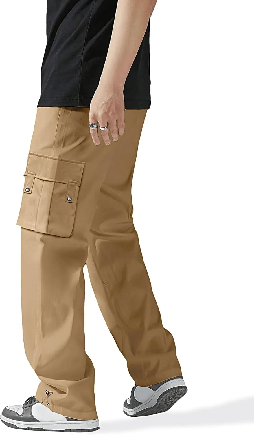 HOTake Cargo Pants for Men Drawstring Elastic Waist Mens Baggy Pants Hiking Joggers Sweatpants