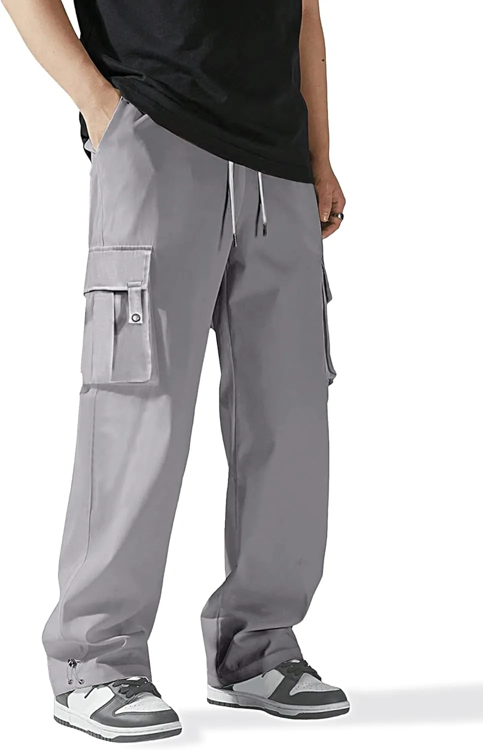 HOTake Cargo Pants for Men Drawstring Elastic Waist Mens Baggy Pants Hiking Joggers Sweatpants