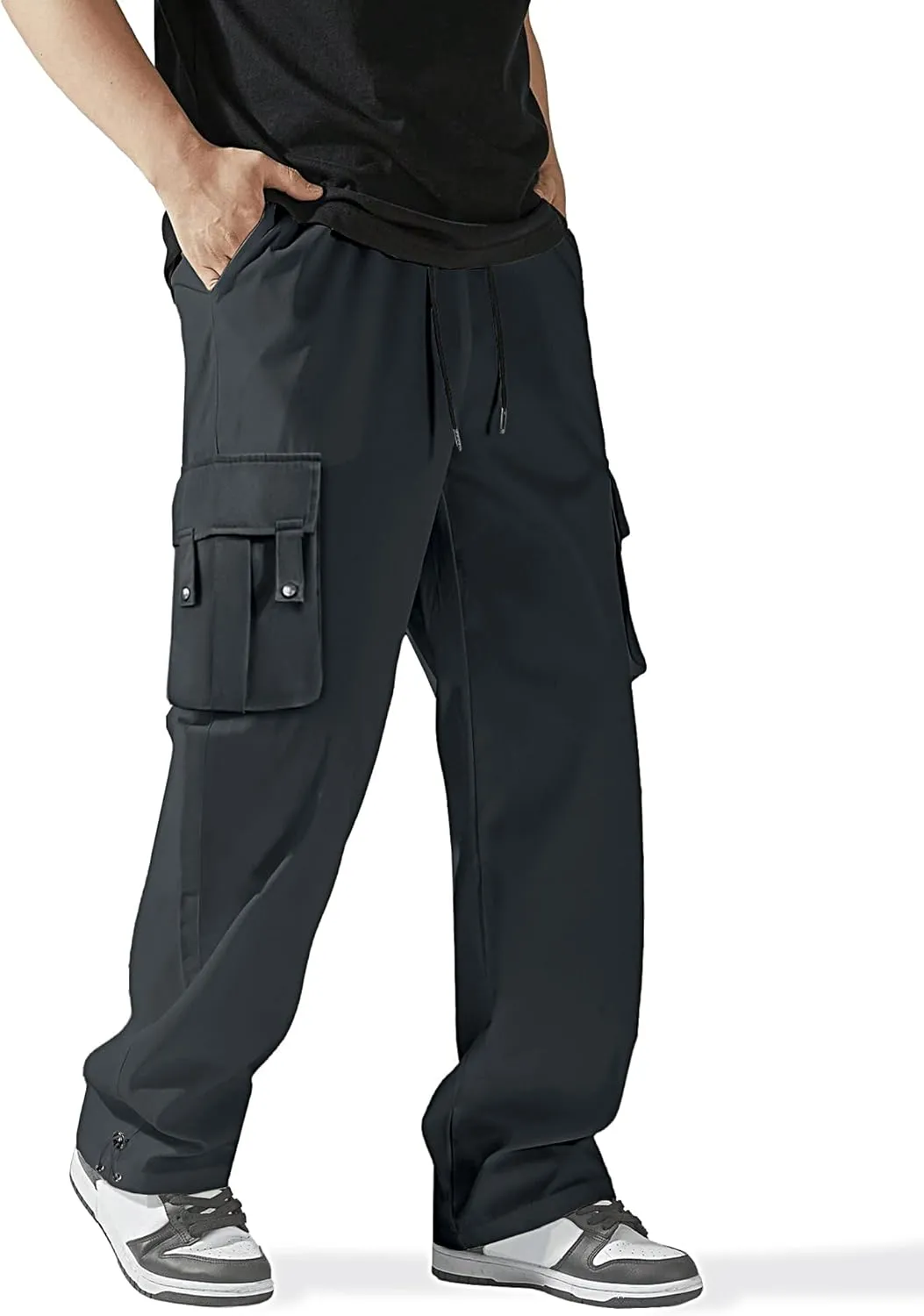 HOTake Cargo Pants for Men Drawstring Elastic Waist Mens Baggy Pants Hiking Joggers Sweatpants