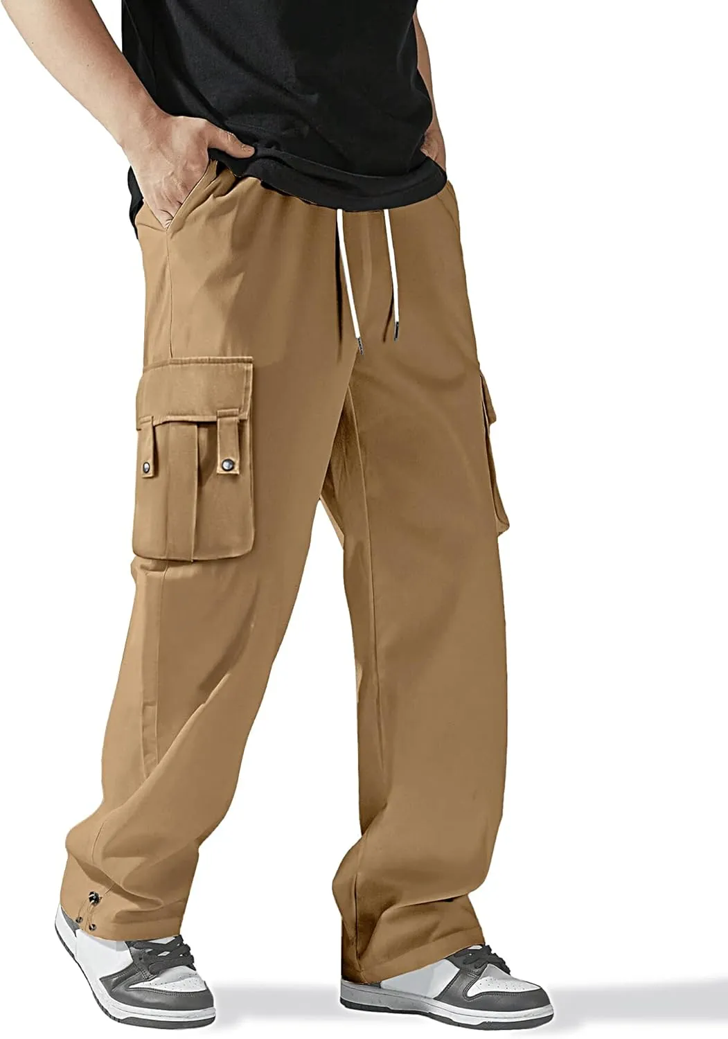 HOTake Cargo Pants for Men Drawstring Elastic Waist Mens Baggy Pants Hiking Joggers Sweatpants