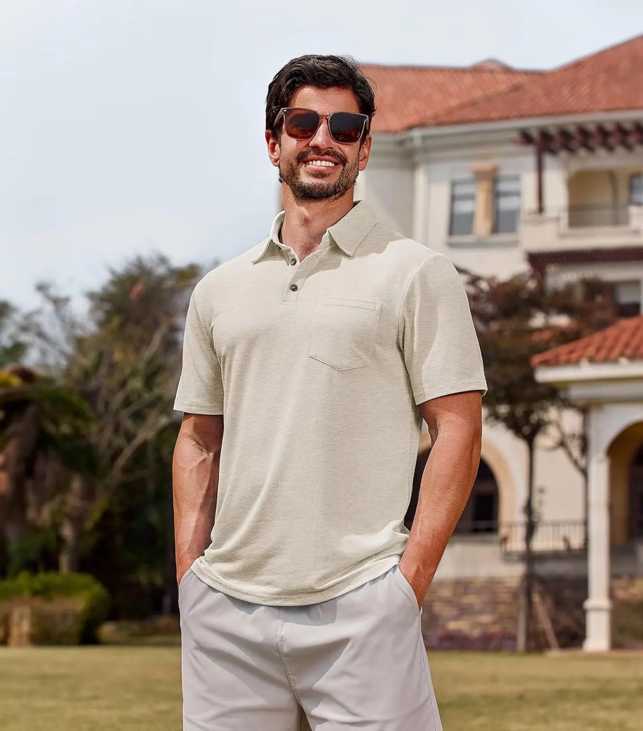 Lexiart Men's Casual Polo Shirt Short Sleeve Classic Golf Shirt Basic Collared Pocket Tops