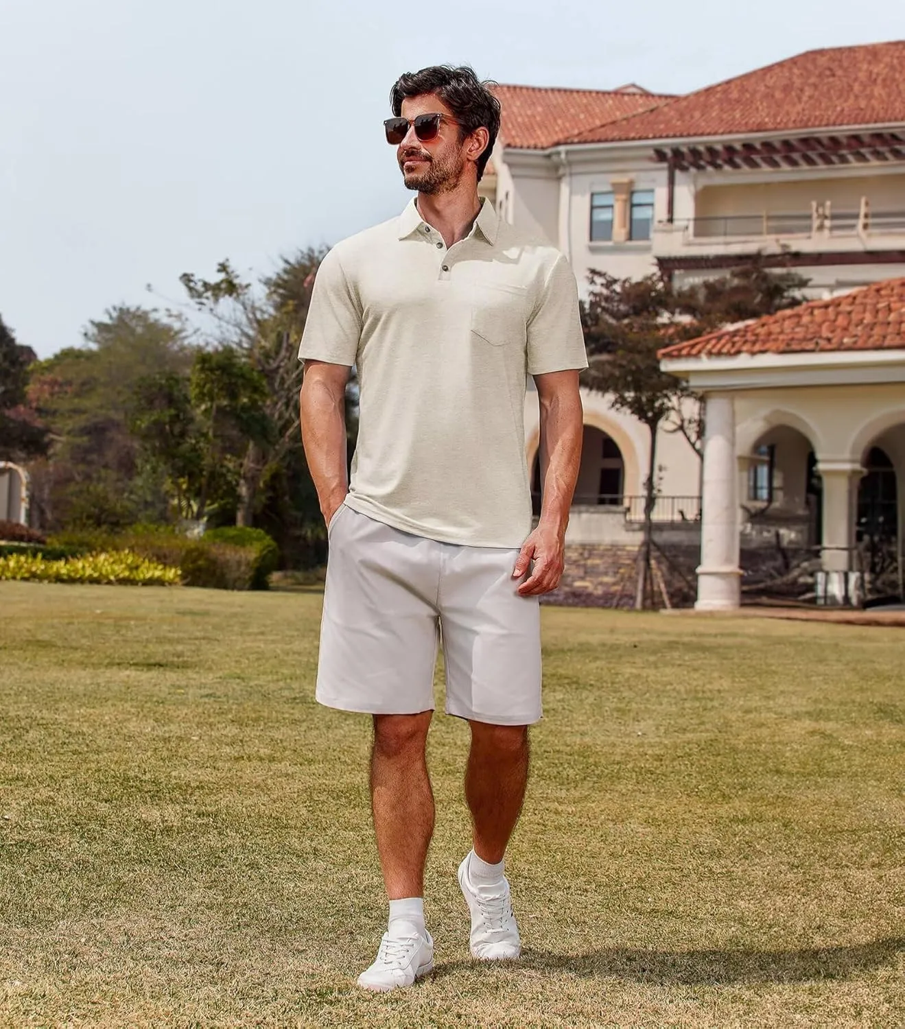 Lexiart Men's Casual Polo Shirt Short Sleeve Classic Golf Shirt Basic Collared Pocket Tops