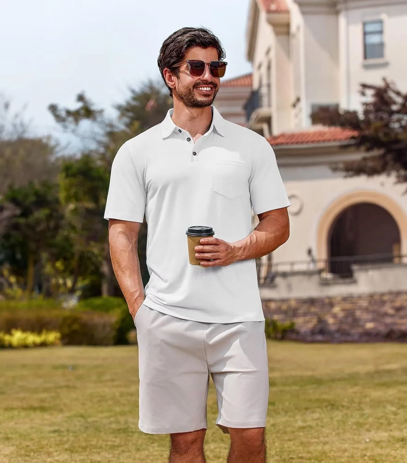 Lexiart Men's Casual Polo Shirt Short Sleeve Classic Golf Shirt Basic Collared Pocket Tops