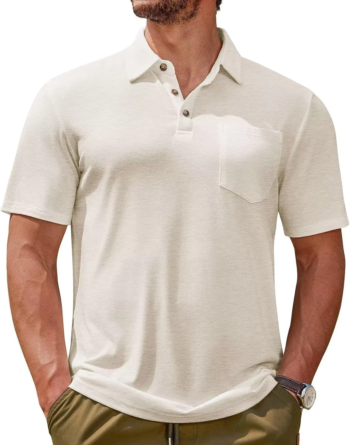 Lexiart Men's Casual Polo Shirt Short Sleeve Classic Golf Shirt Basic Collared Pocket Tops