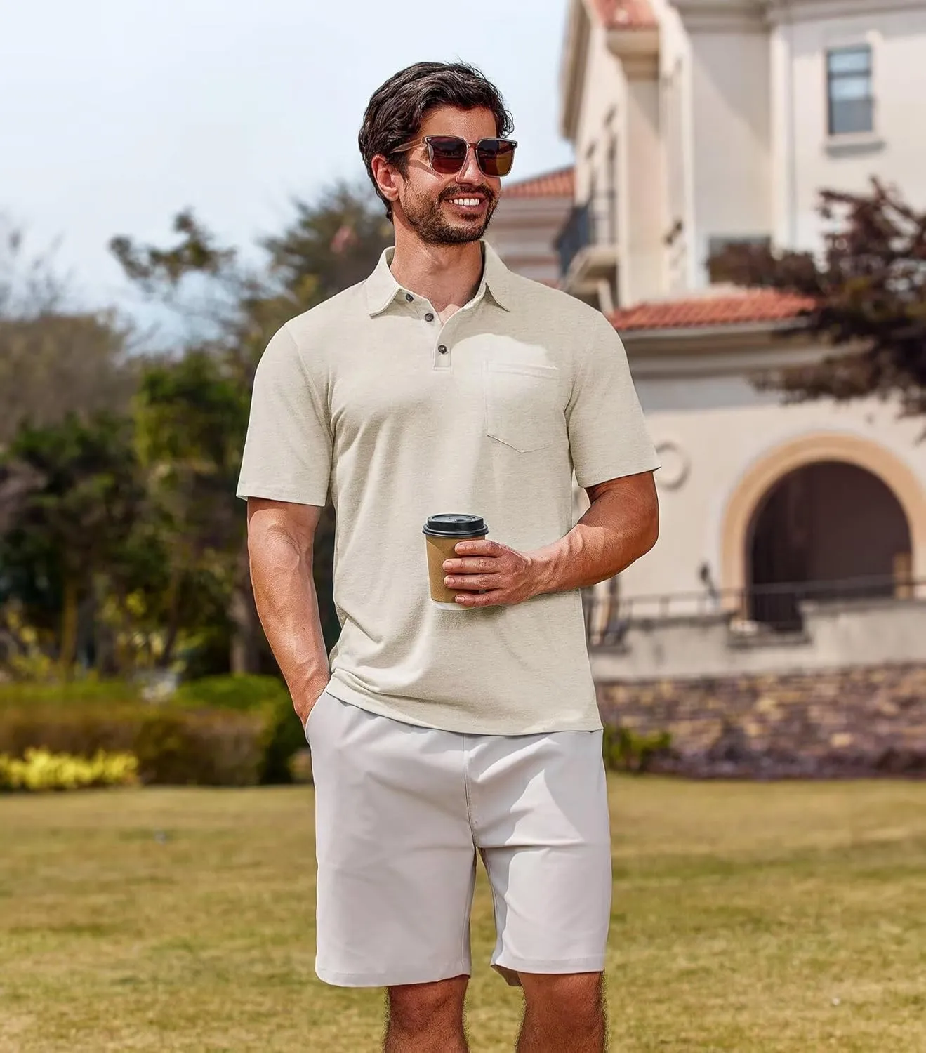 Lexiart Men's Casual Polo Shirt Short Sleeve Classic Golf Shirt Basic Collared Pocket Tops