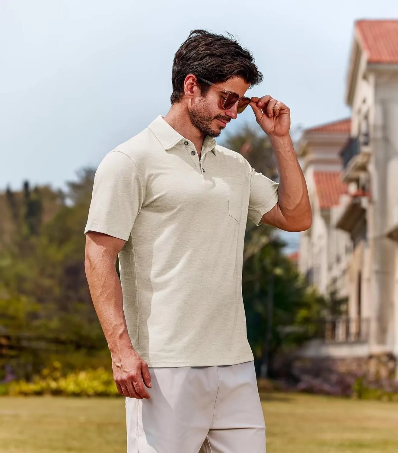 Lexiart Men's Casual Polo Shirt Short Sleeve Classic Golf Shirt Basic Collared Pocket Tops