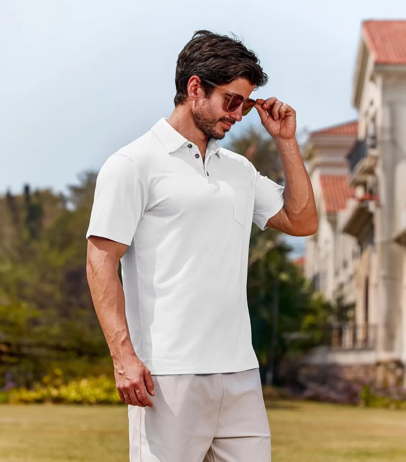 Lexiart Men's Casual Polo Shirt Short Sleeve Classic Golf Shirt Basic Collared Pocket Tops