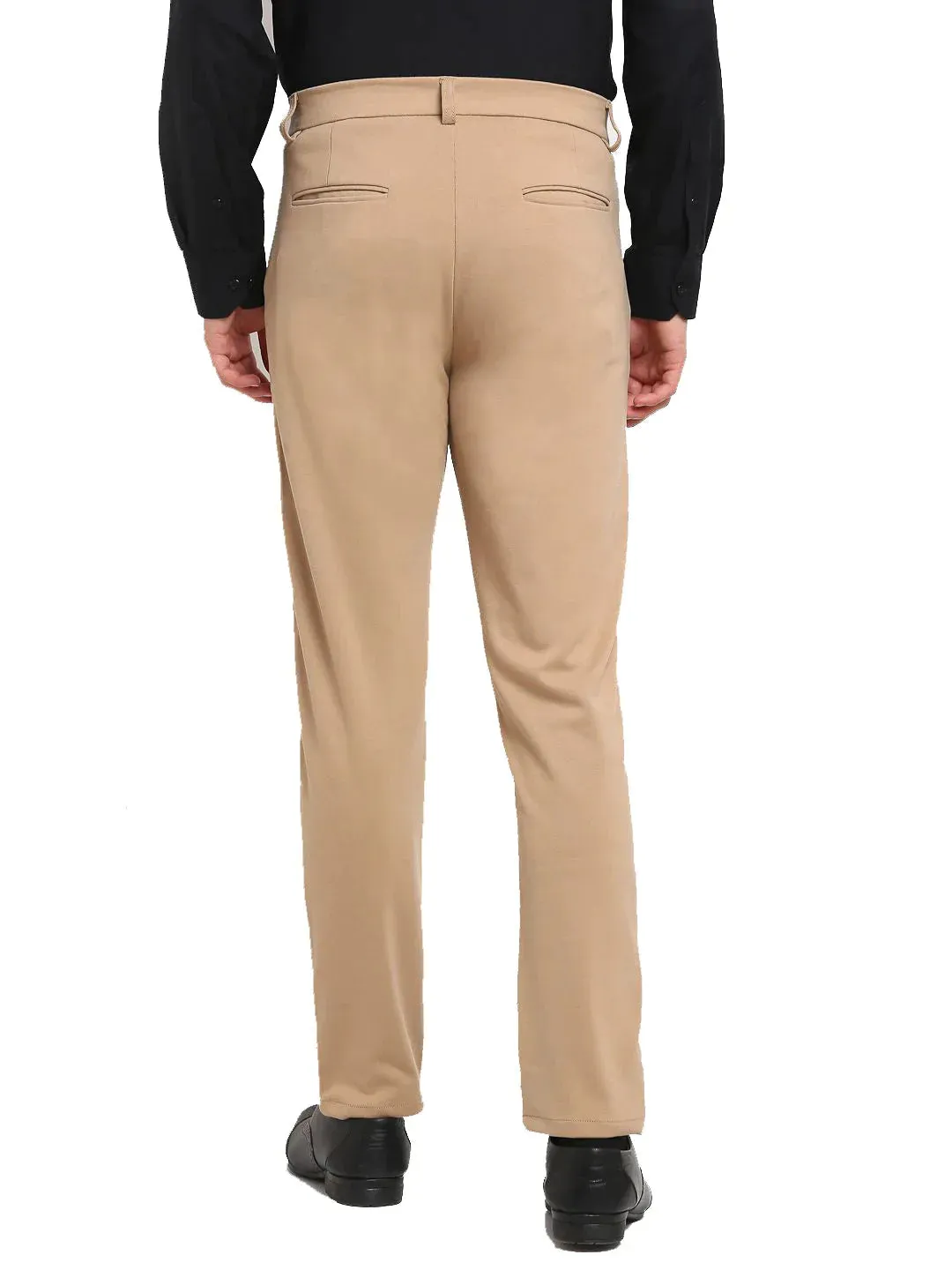 Men'S Beige 4-Way Lycra Tapered Fit Trousers