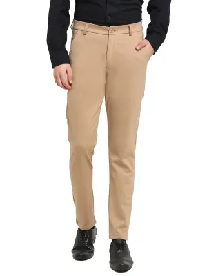 Men'S Beige 4-Way Lycra Tapered Fit Trousers