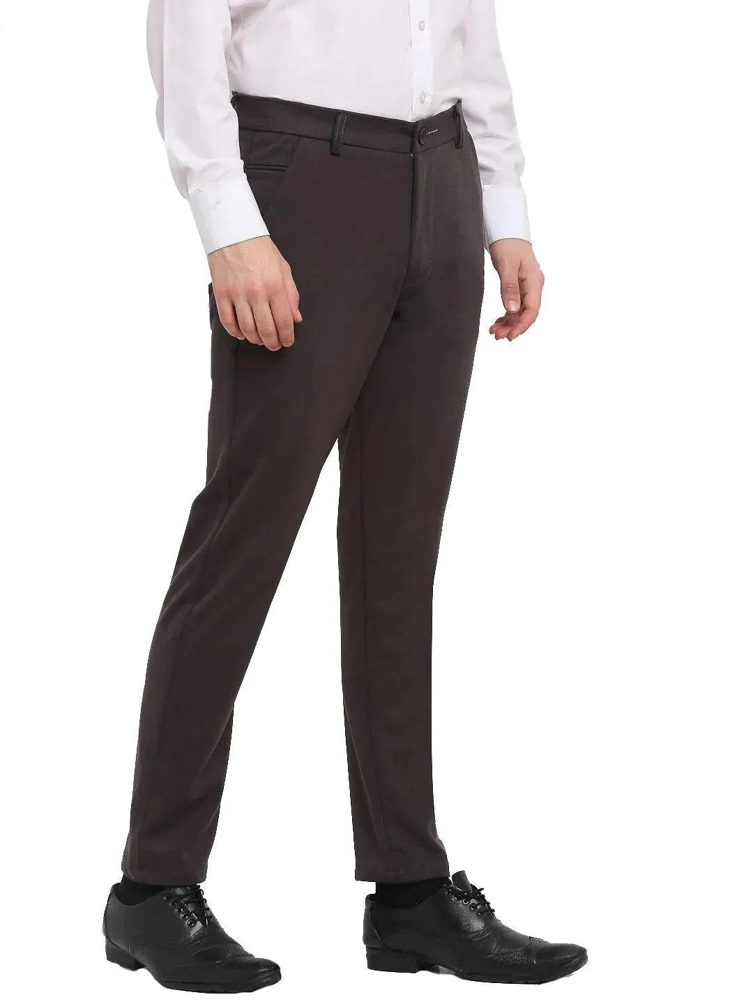 Men'S Brown 4-Way Lycra Tapered Fit Trousers