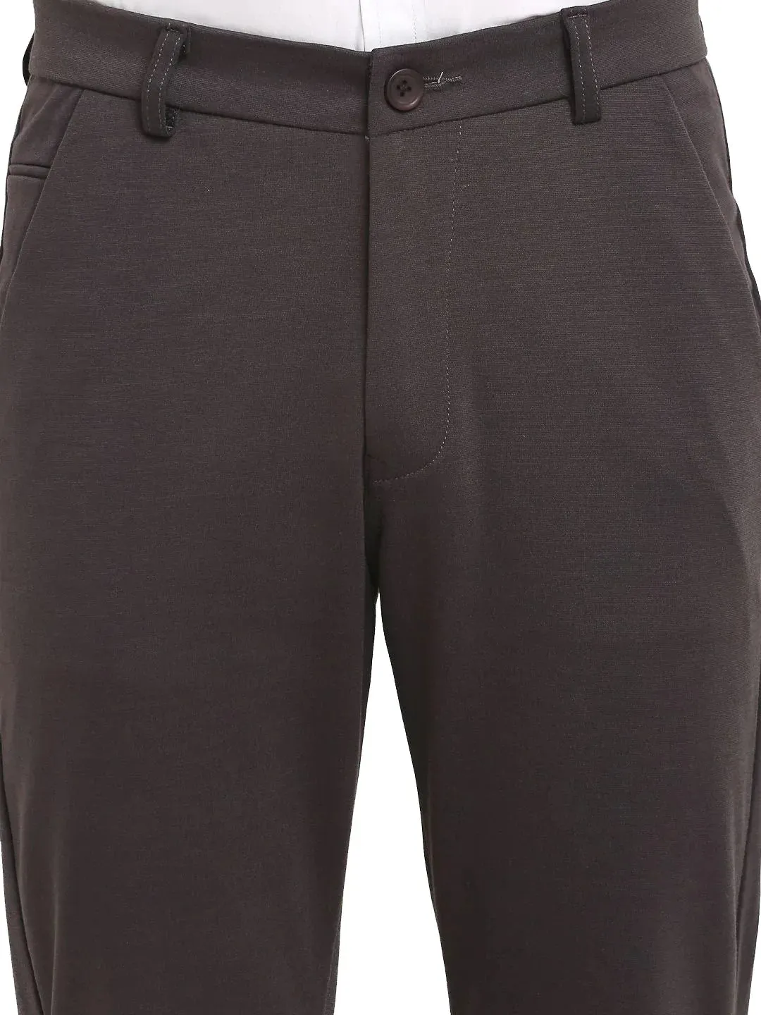 Men'S Brown 4-Way Lycra Tapered Fit Trousers