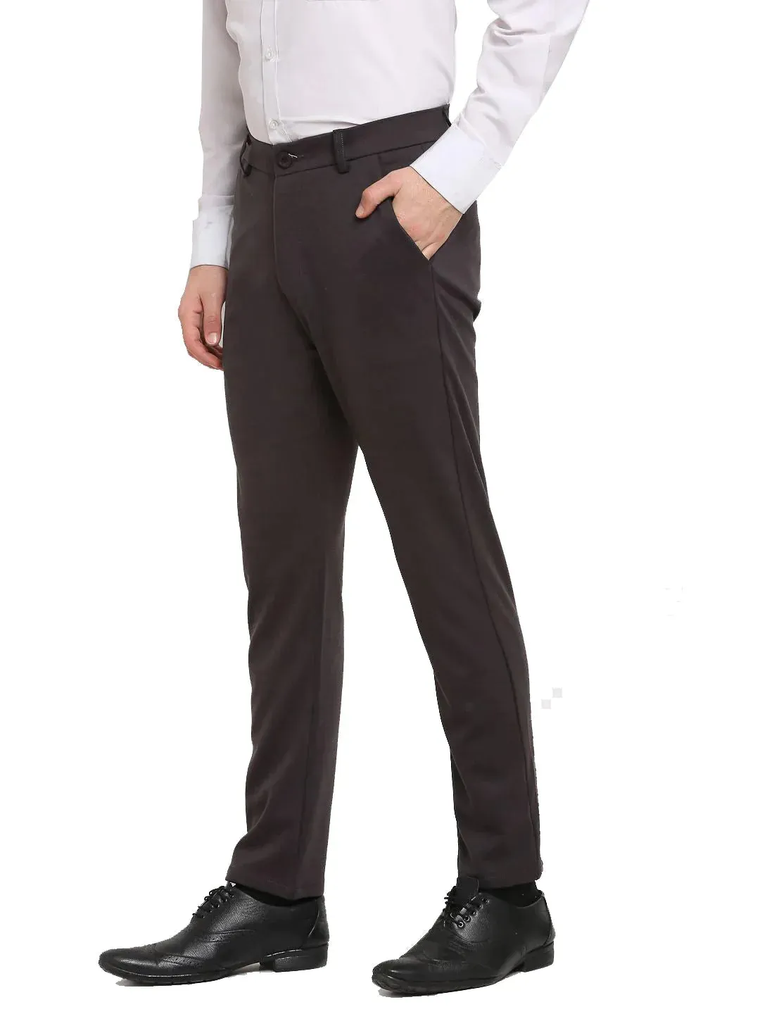 Men'S Brown 4-Way Lycra Tapered Fit Trousers