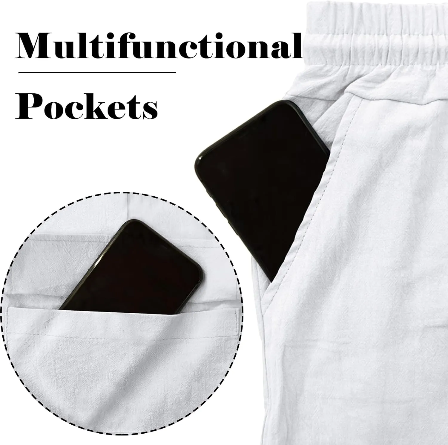 Mens Casual Cargo Pants Summer Vacation Lightweight Drawstring Pants Elastic Waist Beach Yoga Trousers with Pockets