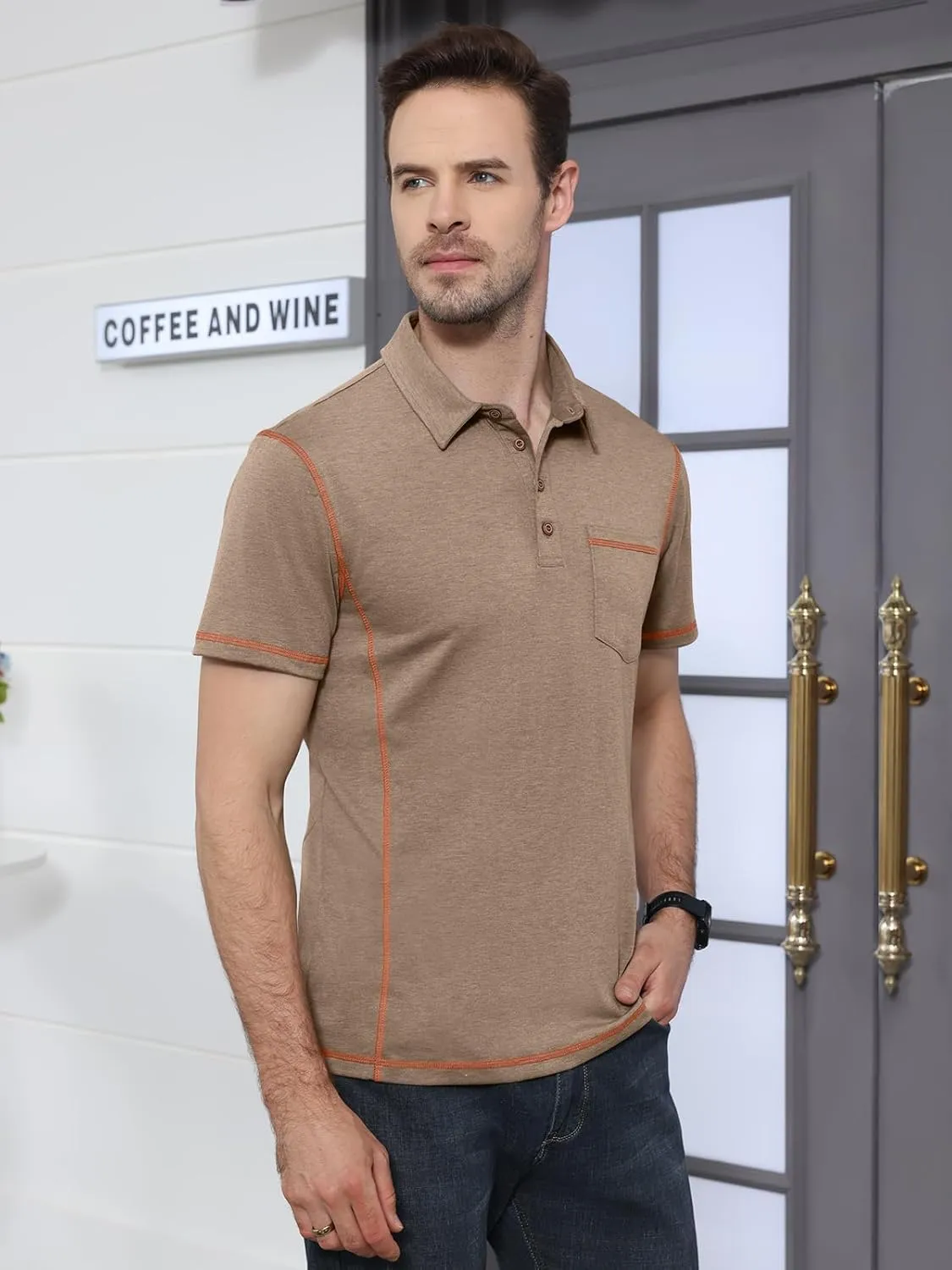 Men's Casual Polo Shirts Classic Short Sleeve Button Tees Basic Golf Shirt Cotton Top with Pocket