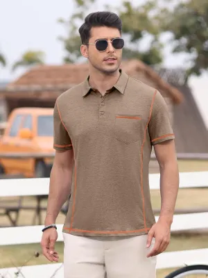 Men's Casual Polo Shirts Classic Short Sleeve Button Tees Basic Golf Shirt Cotton Top with Pocket